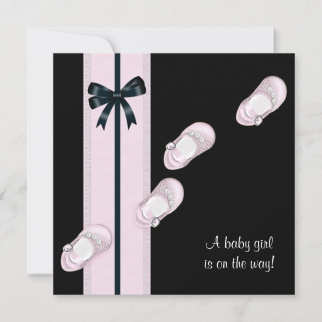 Invitación Baby Shower Chica de zapatos para bebés rosados y  (Anverso)