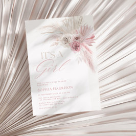 Invitación Baby Shower Chica del arco del boho rosa suave