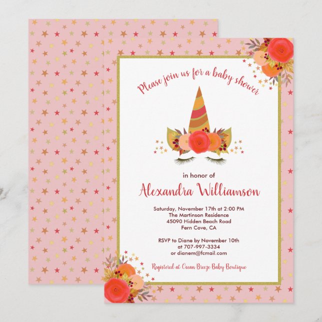 Invitación Baby Shower, Chica del Día de Acción de Gracias de (Anverso / Reverso)