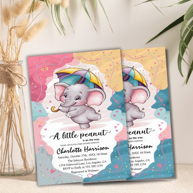 Invitación Baby Shower Chica del Elefante Rosa Boho (Subido por el creador)