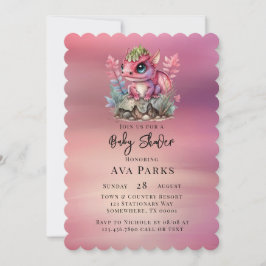 Invitación Baby Shower Chica Dragón rosa caliente