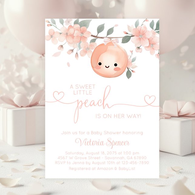 Invitación Baby Shower, Chica dulce y pequeño (Cute little peach baby shower invitation. Simply add your event details. )