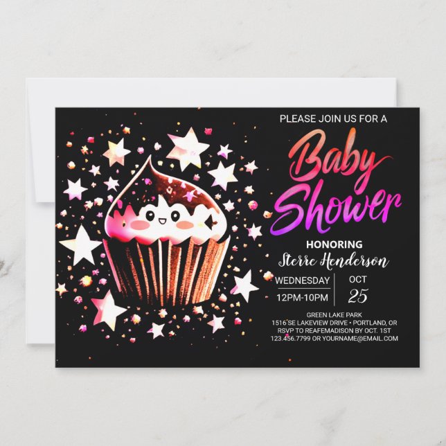 Invitación Baby Shower Chica editable de muffin moderno (Anverso)