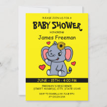 Baby Shower Chica elefante de vectores amarillos