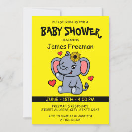 Invitación Baby Shower Chica elefante de vectores amarillos