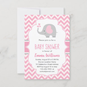 Invitación Baby Shower Chica elefante gris rosado