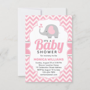 Invitación Baby Shower Chica elefante gris rosado