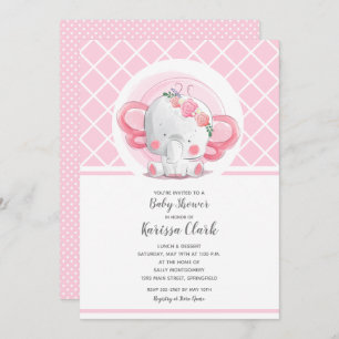 Invitación Baby Shower Chica Elefante Rosa