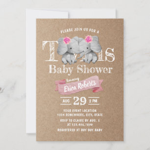 Invitación Baby Shower Chica elefante ruso kraft para elefant