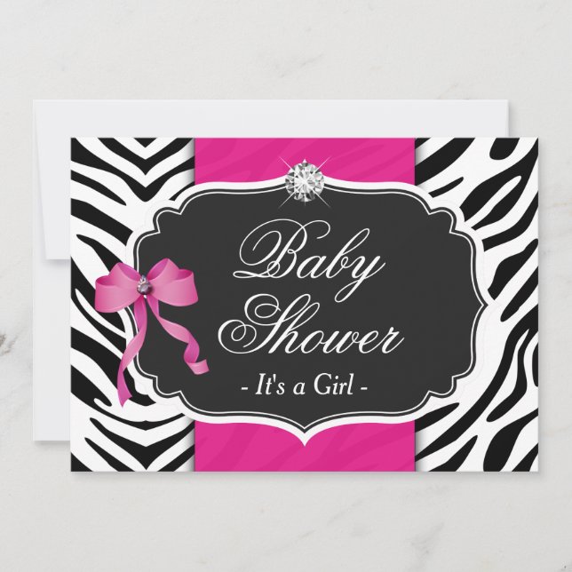 Invitación Baby Shower chica - Elegante impresión de cebra ro (Anverso)