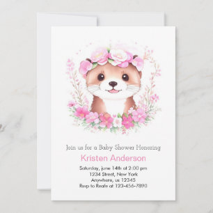 Invitación Baby Shower Chica encantado de Watercolor Otter