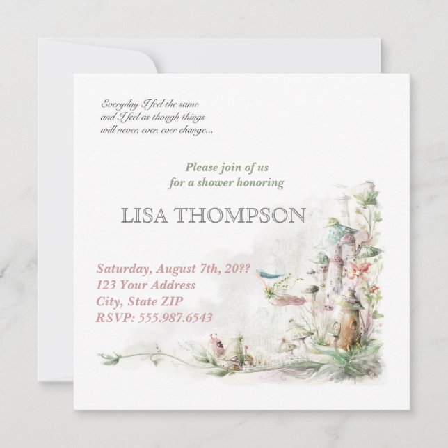 Invitación Baby Shower CHICA Fairytale Forest Cute Card (Anverso)