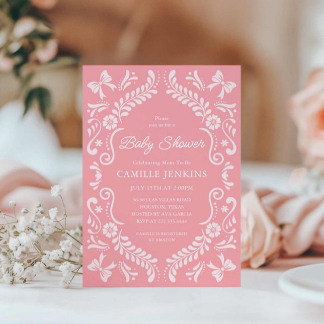 Invitación Baby Shower Chica Fiesta mexicano (Girl Papel Picado Baby Shower Invitation)