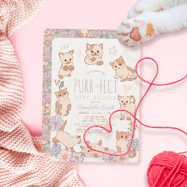 Invitación Baby Shower Chica floral de gatos cúbicos purament