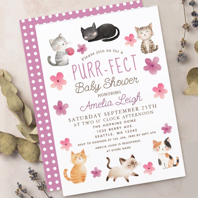 Invitación Baby Shower Chica floral de gatos cúbicos purament (Subido por el creador)