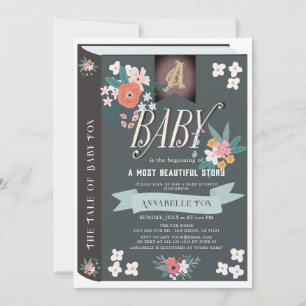 Invitación Baby Shower Chica Floral de libros de historias ne