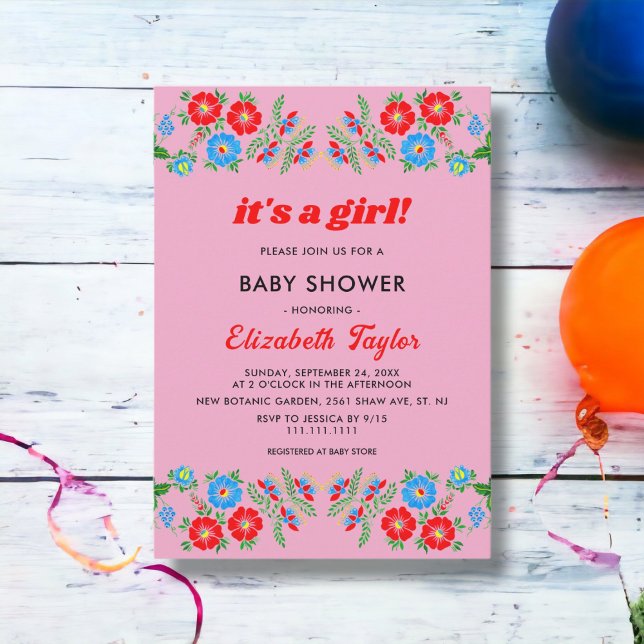 Invitación Baby Shower, Chica floral de Roses Rojos Rústicos  (Subido por el creador)