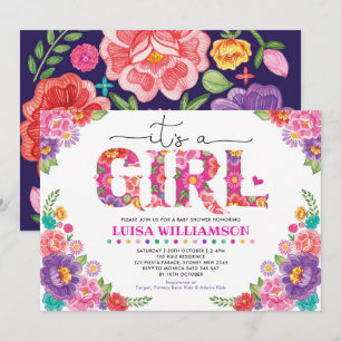 Invitación Baby Shower Chica floral Fiesta mexicana de color