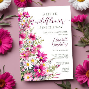 Invitación Baby Shower Chica Floral Rosa Brillante
