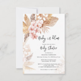 Invitación Baby Shower Chica Floral Rosa Pampas