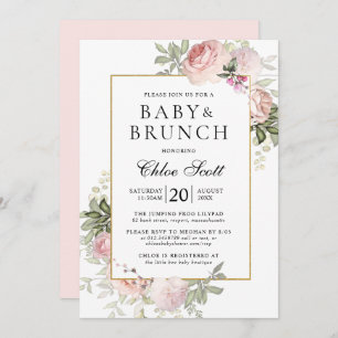 Invitación Baby Shower Chica floral rosa Rubor