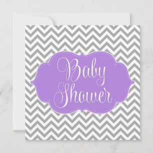 Invitación Baby Shower Chica gris morado Chevron moderno