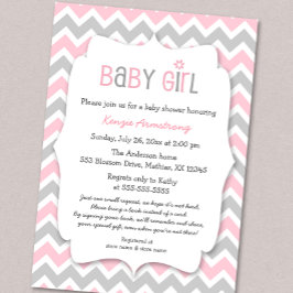 Invitación Baby Shower Chica gris rosado Invita a traer un li