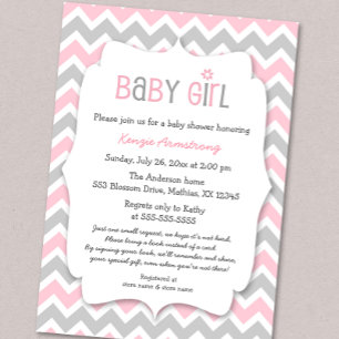 Invitación Baby Shower Chica gris rosado invita a traer un li