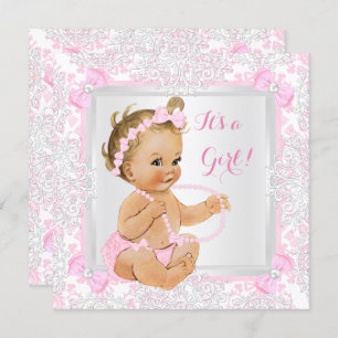 Invitación Baby Shower Chica Lace Damask Rosa Blonde
