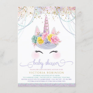 Invitación Baby Shower Chica Lavender Unicorn