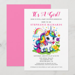 Invitación Baby Shower Chica Magnético de Unicornio encantado