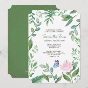 Invitación Baby Shower chica, mariposa rosa, morada y azul