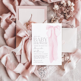 Invitación Baby Shower Chica Minimalista Bow rosa