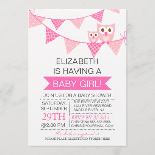 Invitación Baby Shower, CHICA moderno de búho Bunting