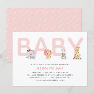 Invitación Baby Shower, Chica moderno de color rosa animal