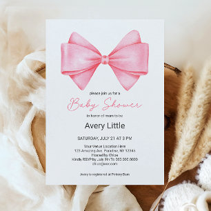 Invitación Baby Shower Chica moderno de color rosa bajo