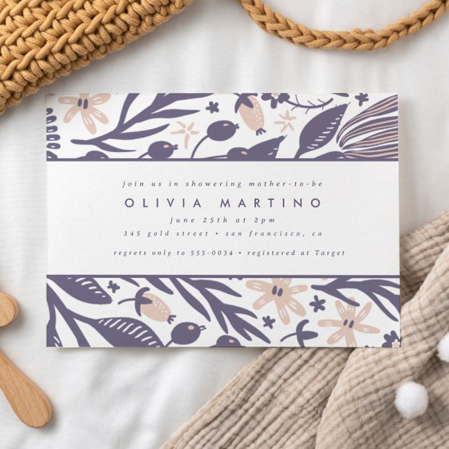Invitación Baby Shower, Chica moderno de Flor silvestre morad (Subido por el creador)