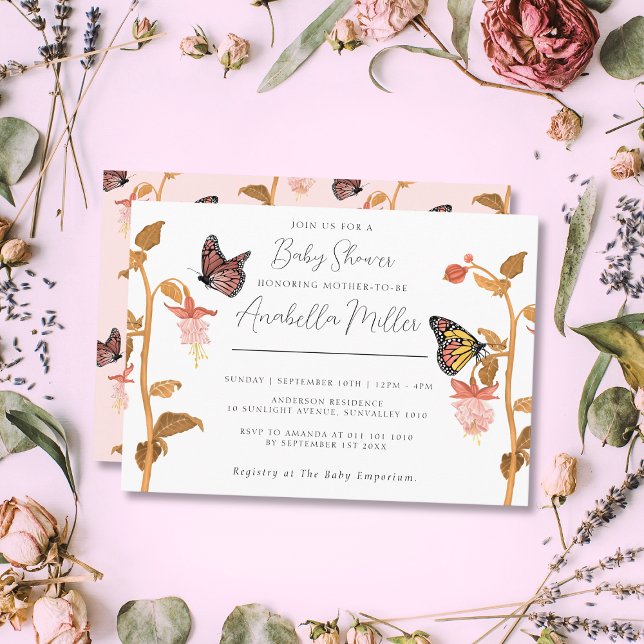 Invitación Baby Shower, Chica moderno de mariposa de Boho Ros (Subido por el creador)