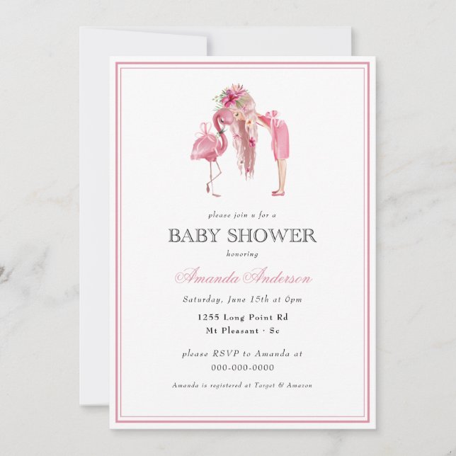 Invitación Baby Shower Chica moderno Flamingo rosa de verano (Anverso)