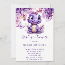 Invitación Baby Shower Chica Morado Dinosaurio Floral Maripos
