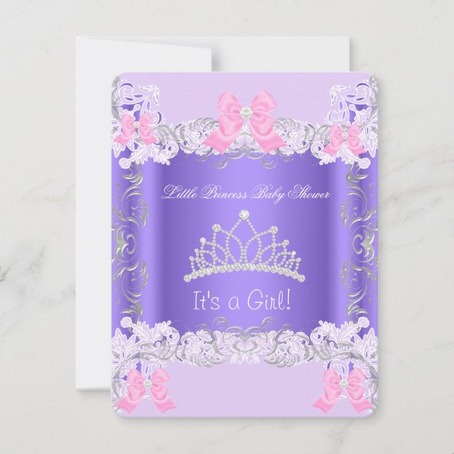 Invitación Baby Shower Chica morado rosado de la pequeña prin (Anverso)