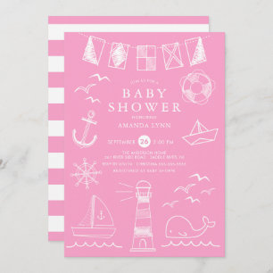 Invitación Baby Shower Chica Nautical Sailboat