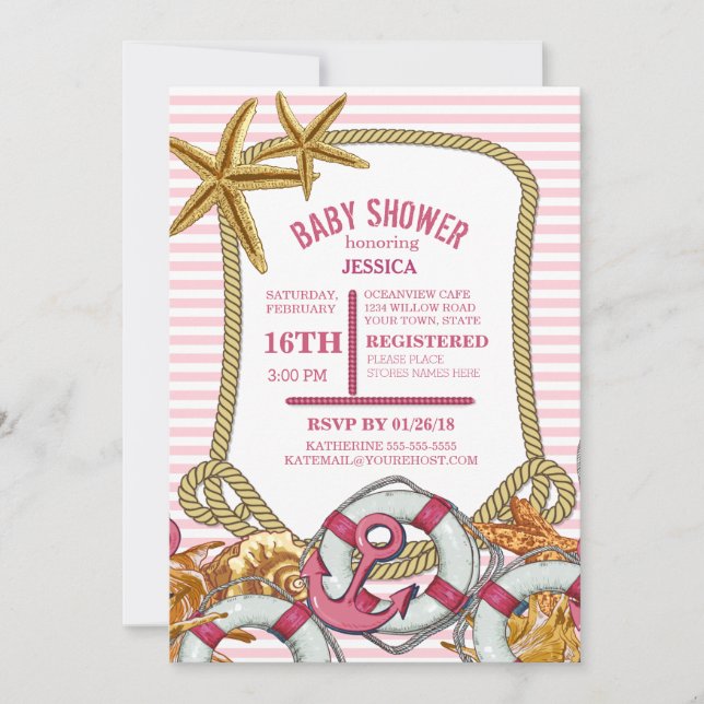 Invitación Baby Shower Chica Náutico Moderno (Anverso)