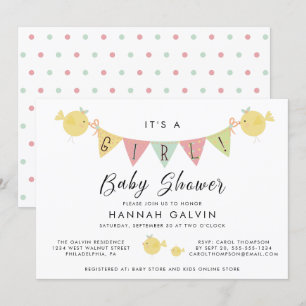 Invitación Baby Shower chica Pájaro mami con marica