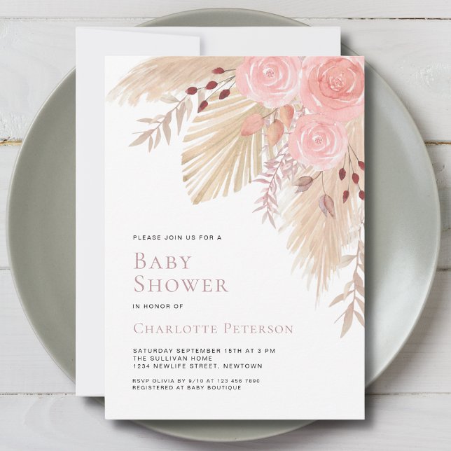 Invitación Baby Shower Chica Pampas Grass Boho (Subido por el creador)