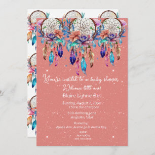 Invitación Baby Shower Chica Peach y Blue Dreamcatcher