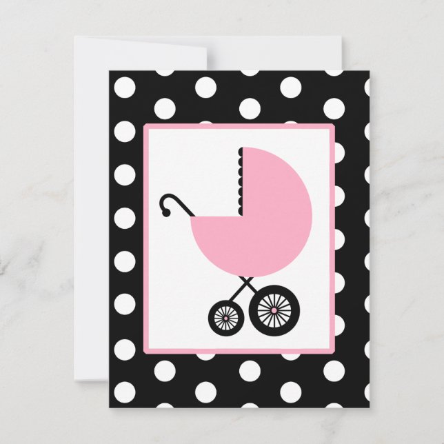 Invitación Baby Shower Chica: portaequipajes rosados y puntos (Anverso)