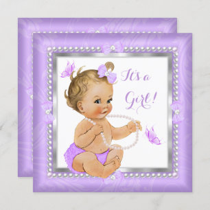 Invitación Baby Shower Chica Purple Pearl Butterfly Blonde