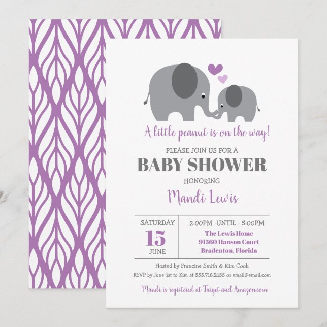 Invitación Baby Shower Chica púrpura del pequeño cacahuete (Anverso / Reverso)