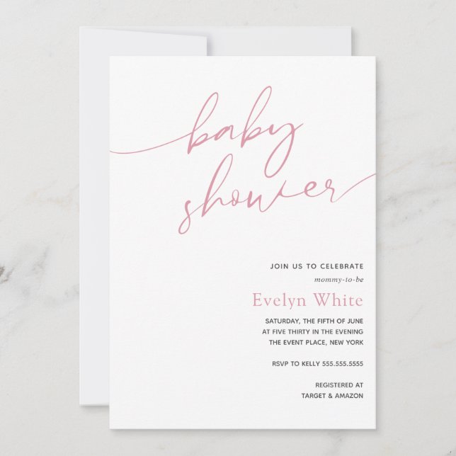 Invitación Baby Shower Chica rosa caligrafía moderna (Anverso)